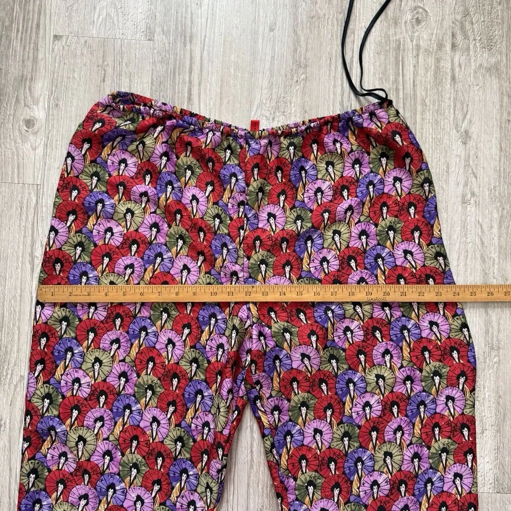 JOSIE NATORI Artistic Geisha Umbrella Print 2PC Set Mandarin Collar Lounge Wear